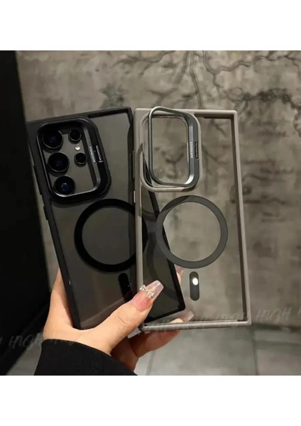 Samsung Galaxy S23 Ultra Kılıf Magsafe Kamera Kısmı Standlı Bumper Pencere + Lens Koruyucu Halka Set fiyatları