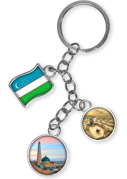 Özbekistan Üçlü Epoksi Metal Çift Taraflı Damla Anahtarlık Uzbekistan