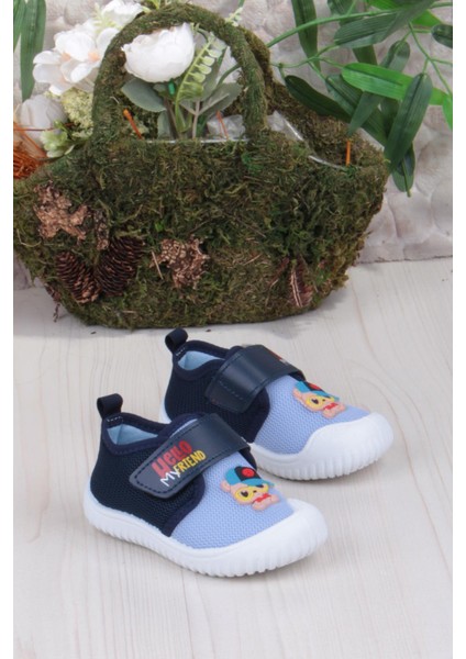 3451 Gz Köpek Figürlü Anaokulu Kreş Ev Erkek Çocuk Keten Panduf Ayakkabı