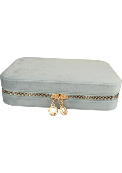 Büyük Boy Mavi Süet Takı ve Seyahat Çantası, Fermuarlı, Ahşap Kasalı (14X21 Cm) modelleri