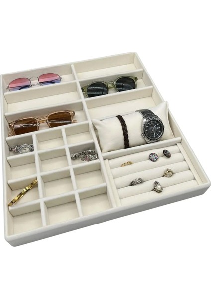 Krem Renk Süet Kumaş Takı Sergileme Çekmece Içi Stand 35-38 cm