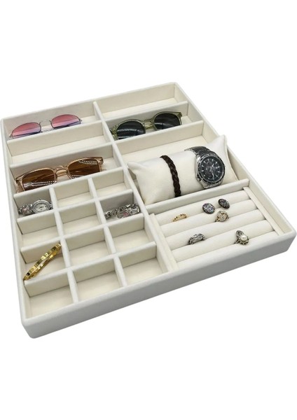 Krem Renk Süet Kumaş Takı Sergileme Çekmece Içi Stand 35-38 cm modelleri