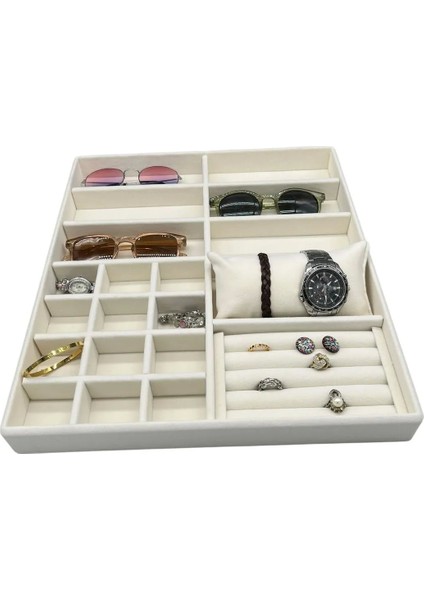 Krem Renk Süet Kumaş Takı Sergileme Çekmece Içi Stand 35-38 cm indirimleri