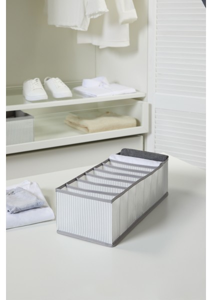 8 Bölmeli Gri Çizgili Katlanabilir Dolap Çekmecesi Düzenleyici
