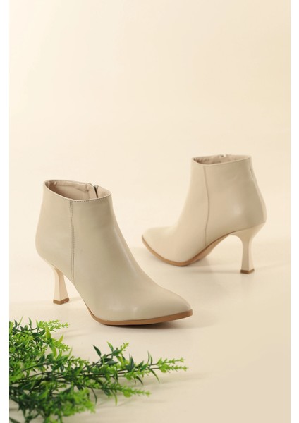 Sivri Burun 8 cm İnce Topuklu Bej Kadın Bot TMD202501 fiyatları