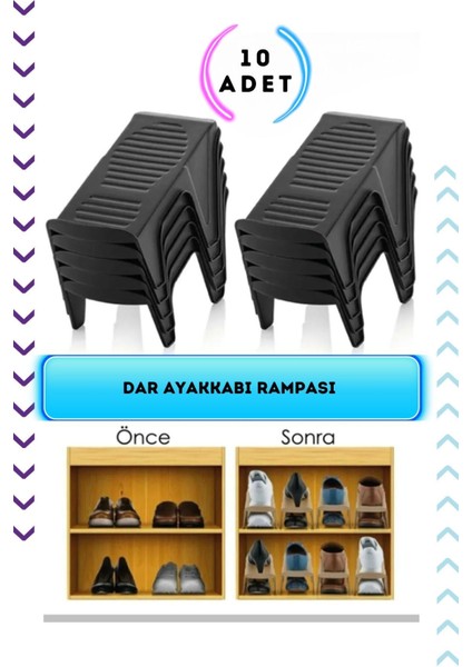 Siyah 10'lu Dar Ayakkabı Düzenleyici, Toparlayıcı ve Organizer