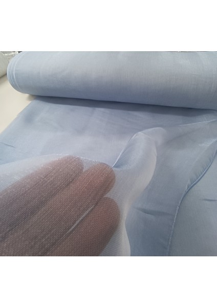 Dökümlü Düz Tül Perde - Açık Mavi - Pileli Dikim 1x2,5 Pile- İPK100