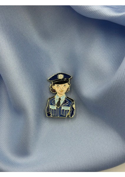 Mavi Mineli Kadın Polis Komser Figürlü Tasarım Meslek Broş Yaka Iğnesi fırsatları