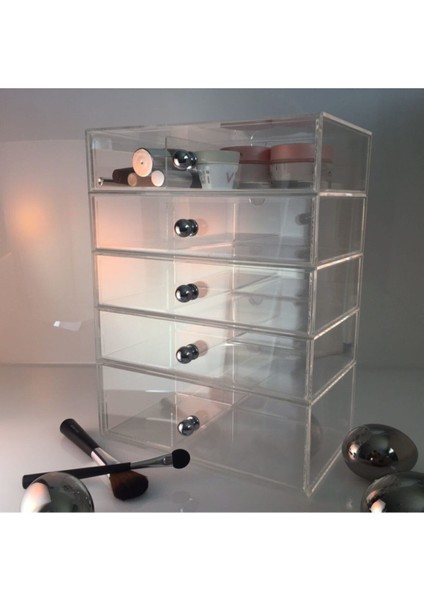 Beyaz 5 Çekmeceli Çok Amaçlı Düzenleyici, Makyaj ve Takı Organizer