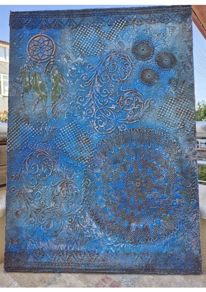 -Vintage Dantel Temalı Duvar Panosu/ahşap Tablo-Düş Kapanı Mavi fiyatları