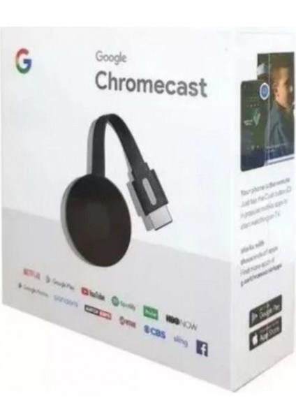 Chromecast 3 Medya Oynatıcı – Android, iOS, Mac, Windows Uyumlu, 1080p Full HD HDMI Wi‑Fi Kablosuz Görüntü Aktarımı ve Telefonla Kontrol