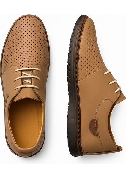 GR0374 Hakiki Nubuk Deri Hafif Poli Taban Dikişli Aksesuarlı Delikli Günlük Espadril Tarz Erkek Ayakkabı