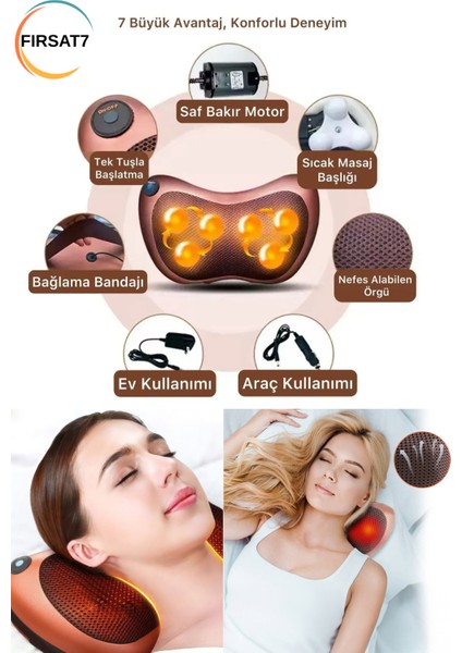 8 Toplu Ovmalı Boyun Masaj Yastığı Ayak Bel Boyun Sırt Vücut Omuz Aleti Oto Çakmaklı