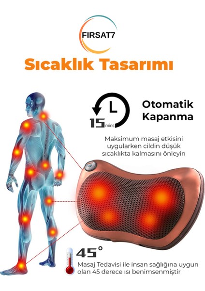 8 Toplu Ovmalı Boyun Masaj Yastığı Ayak Bel Boyun Sırt Vücut Omuz Aleti Oto Çakmaklı