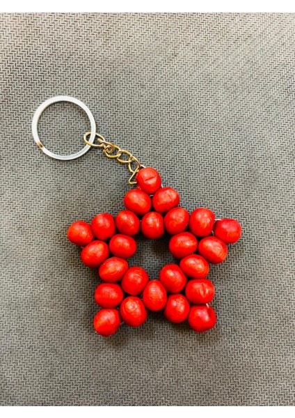 50'li- El Yapımı Ahşap Yıldız Anahtarlık – Doğal ve Şık Tasarım Kırmızı modelleri