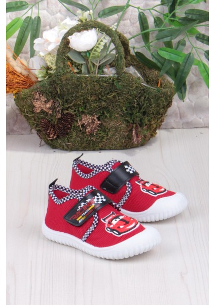 3449 Gz Araba Figürlü Anaokulu Kreş Ev Erkek Çocuk Keten Panduf Ayakkabı