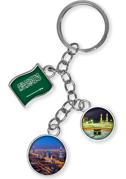 Suudi Arabistan Üçlü Epoksi Metal Çift Taraflı Damla Anahtarlık Saudi Arabia