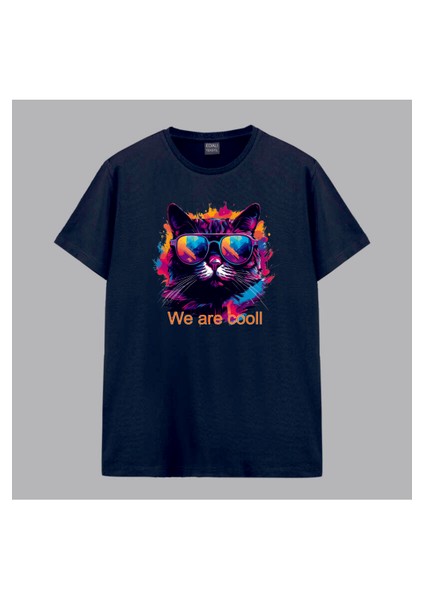 Gözlüklü Kedi Havalıyız Digital Baskılı Tshirt