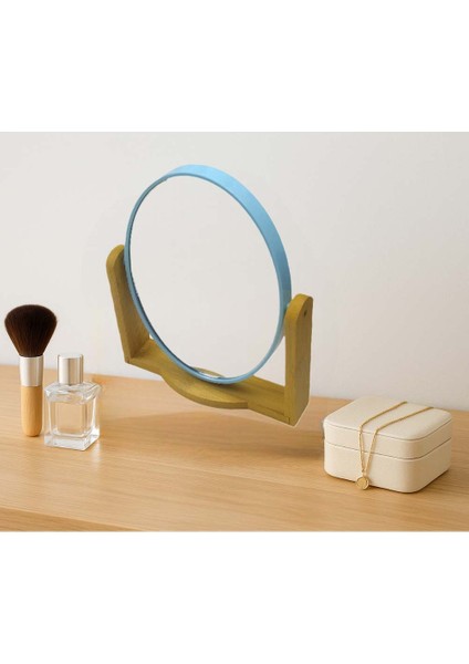 Bambu Ahşap Standlı Çift Yönlü 360° Dönen Plastik Çerçeveli Ayna El Tıraş Makyaj Vb. Aynası Büyük Boy Oval Ayna (1 Adet) modelleri