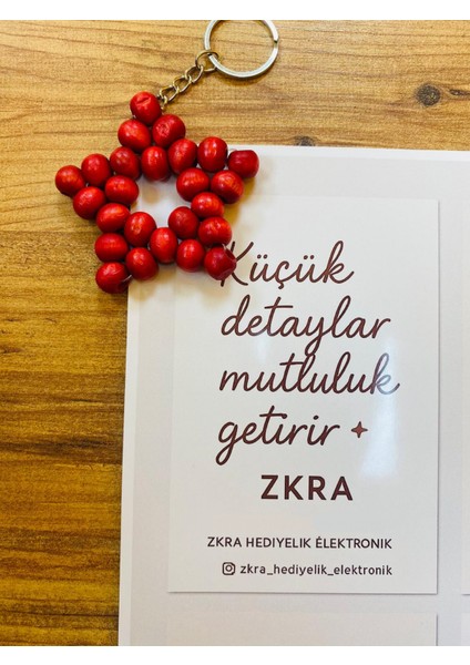 3 Lü- El Yapımı Ahşap Yıldız Anahtarlık – Doğal ve Şık Tasarım Kırmızı