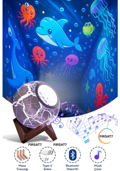 Projeksiyonlu Bluetooth Hoparlör Uyku Yardımcısı ve Dekoratif Çocuklar Için Gece Lambası