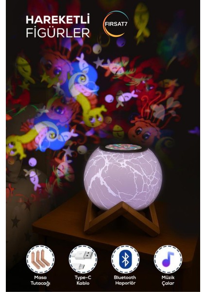 Projeksiyonlu Bluetooth Hoparlör Uyku Yardımcısı ve Dekoratif Çocuklar Için Gece Lambası indirimleri