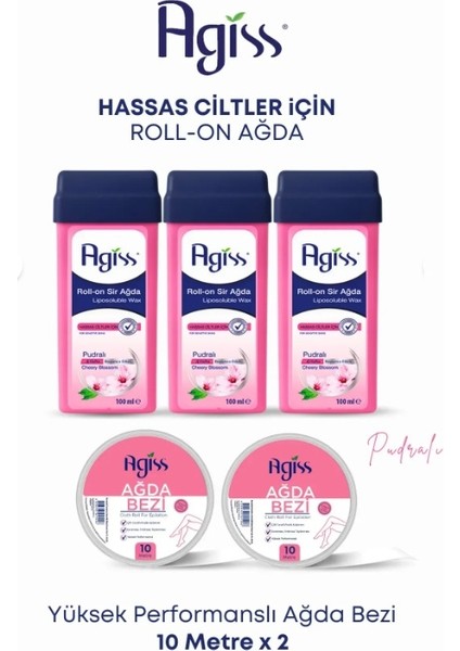 3 Adet Kartuş Roll-On Ağda 2 Adet 10 Metre Ağda Bezi Hassas Ciltler Için Ağda Seti