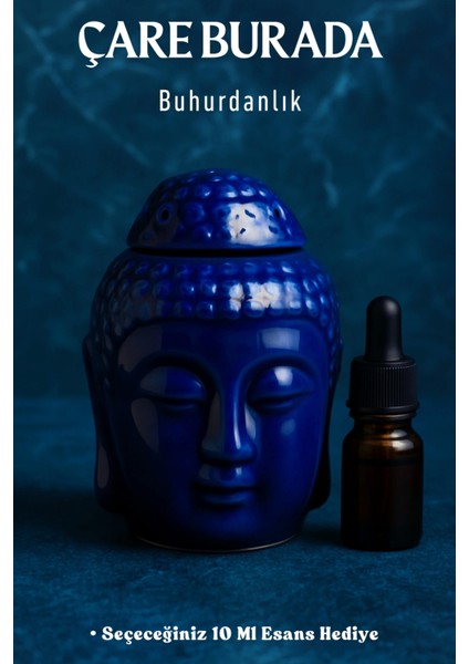 Parlak Lacivert Buda Buhurdanlık (Seçeneğiniz 10 ml Esans Hediye)
