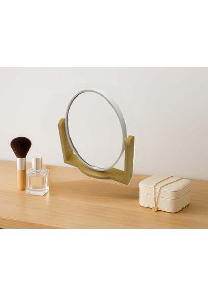 Bambu Ahşap Standlı Çift Yönlü 360° Dönen Plastik Çerçeveli Ayna El Tıraş Makyaj Vb. Aynası Büyük Boy Oval Ayna (1 Adet) modelleri