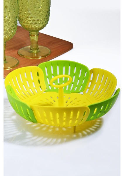 Pratik Buharda Lezzetli Sebze Meyve Haşlama Pişirme Sepeti Katlanabilir Haşlayıcı Aparat Yeşil