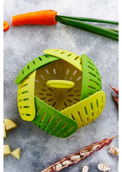 Pratik Buharda Lezzetli Sebze Meyve Haşlama Pişirme Sepeti Katlanabilir Haşlayıcı Aparat Yeşil fırsatları