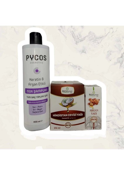 Hindistan Cevizi Yağı+Argan Yağı+ Keratin Argan Etkili Mor Şampuan