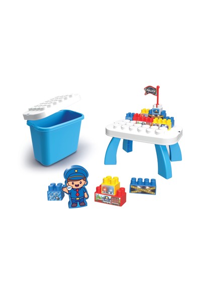 44 Parça Blok Seti ve Sehpa Saklama Kutusu 24 Ay+ Prenses Kalesi ve Polis Karakolu Yapı Oyuncağı
