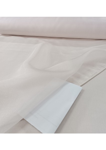 Dökümlü Düz Tül Perde - Açık Pudra - Pileli Dikim 1x2,5 Pile - İPK101