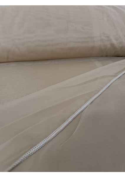 Dökümlü Düz Ipek Tül Perde - Bej - Pileli Dikim 1x2,5 Pile - İPK545 fiyatları