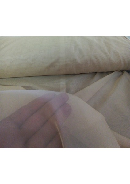 Dökümlü Düz Ipek Tül Perde - Bej - Pileli Dikim 1x2,5 Pile - İPK545 modelleri