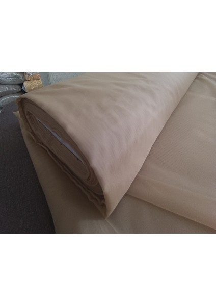 Dökümlü Düz Ipek Tül Perde - Bej - Pileli Dikim 1x2,5 Pile - İPK545