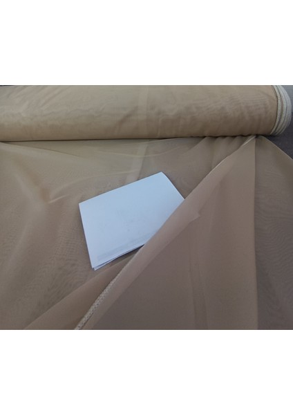 Dökümlü Düz Ipek Tül Perde - Bej - Pileli Dikim 1x2,5 Pile - İPK545