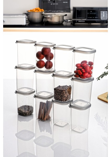 Etiketli 12'li Küçük Boy Saklama Kabı 450 Ml. Erzak Baharat Saklama