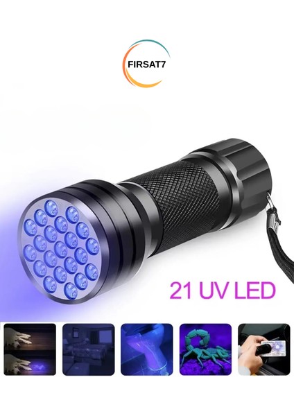 Uv Işık El Feneri 21 LED Ultraviyole Mor LED Işık Para Döviz Banknot Kimlik Kontrol Cihazı