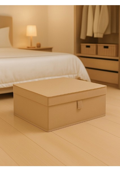 Bej Kapaklı Çok Amaçlı Hurç, Çamaşır ve Saklama Düzenleyici, 50X40X19 cm fiyatları