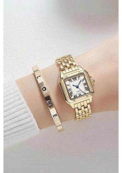 Minimal Kare Gold Kadın Kol Saati