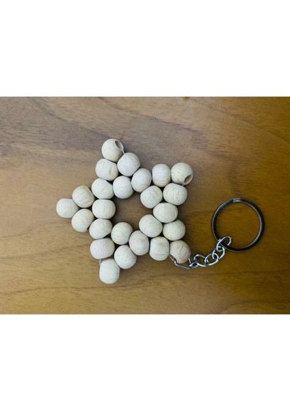 10'lu- El Yapımı Ahşap Yıldız Anahtarlık – Doğal ve Şık Tasarım Bej modelleri