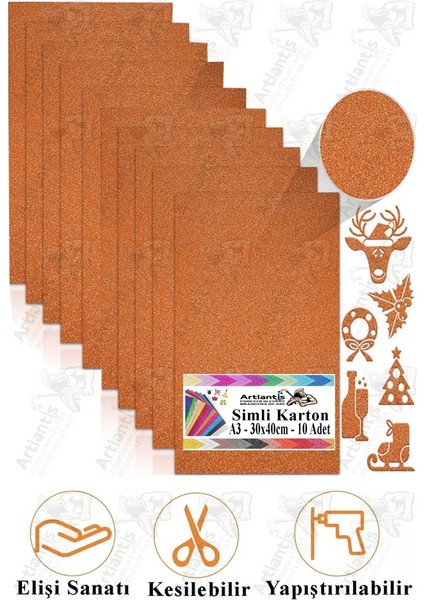 Turuncu Simli Karton A3 30X40 cm 10 Lu 1 Paket Simli Fon Kartonu Parıltılı Kağıt Anasınıfı Kreş Etkinlik Proje