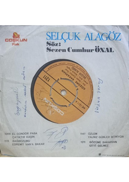 Selçuk Alagöz – Gözüme Bakarsan / Gitti Gelmez 45 'lik fiyatları