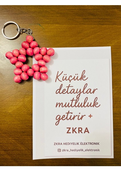 4lü- El Yapımı Ahşap Yıldız Anahtarlık – Doğal ve Şık Tasarım Pembe