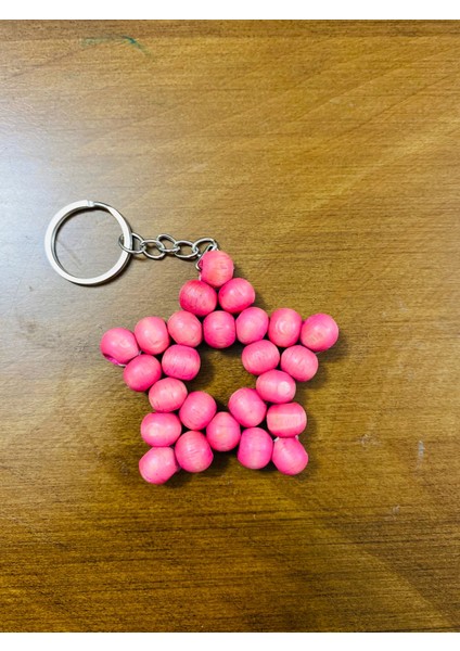 4lü- El Yapımı Ahşap Yıldız Anahtarlık – Doğal ve Şık Tasarım Pembe modelleri