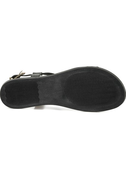 DS24013 4fx Siyah Kadın Düz Sandalet