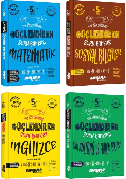Ankara 2025 5. Sınıf Matematik + Sosyal + Ingilizce + Din Kültürü Güçlendiren Soru Seti 4 Kitap Günc