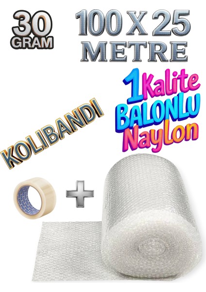 ( 30 gr ) 100 cm x 25 Metre Balonlu Naylon Eşya Sarma Koruma Naylonu Patpat Ambalaj
